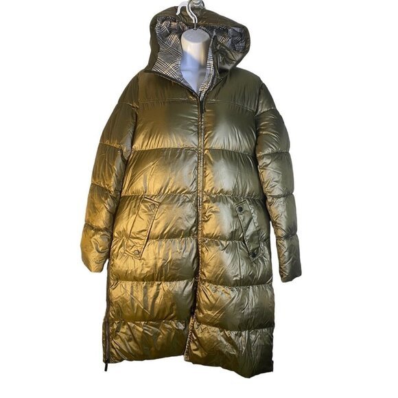 French Connection Hooded Puffer Coat Black Front Zip & Snap Pockets Size Large - Picture 2 of 9